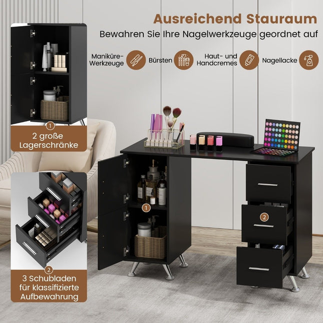 Manicure table with drawers cabinets &amp; Wrist rest manicure table black