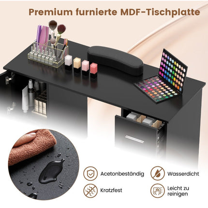 Manicure table with drawers cabinets &amp; Wrist rest manicure table black