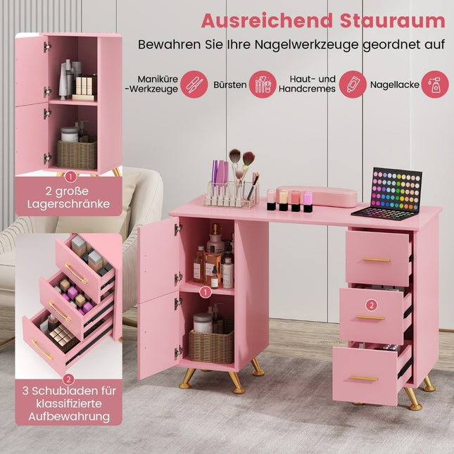 Manicure table with drawers cabinets &amp; Wrist rest manicure table pink