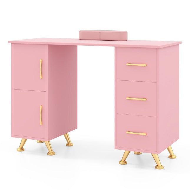 Manicure table with drawers cabinets &amp; Wrist rest manicure table pink