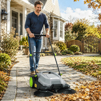 Manual Floor Sweeper, 68cm Width, 24L Bin, Adjustable Handle