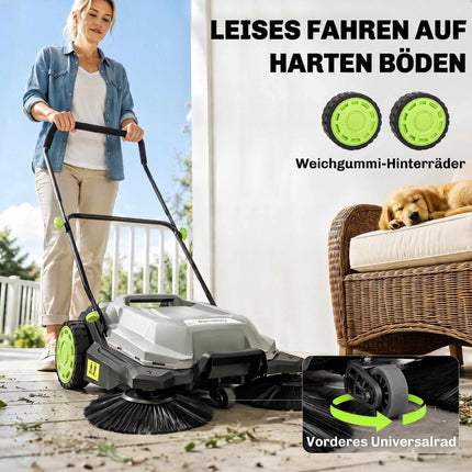 Manual Floor Sweeper, 68cm Width, 24L Bin, Adjustable Handle