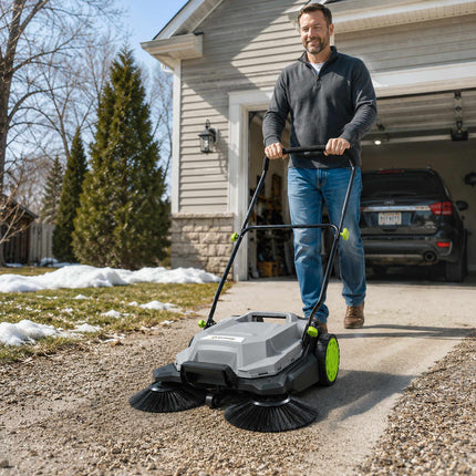 Manual Floor Sweeper, 68cm Width, 24L Bin, Adjustable Handle