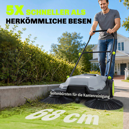 Manual Floor Sweeper, 68cm Width, 24L Bin, Adjustable Handle