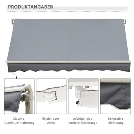 Manual Arm Awning, 4M, Sun Protection, Wall Mount, White/Grey