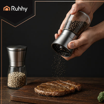 Manual Glass Spice Grinder Set, 2 Pcs, Ceramic Mechanism