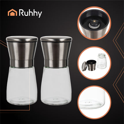 Manual Glass Spice Grinder Set, 2 Pcs, Ceramic Mechanism