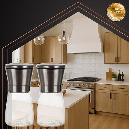 Manual Glass Spice Grinder Set, 2 Pcs, Ceramic Mechanism