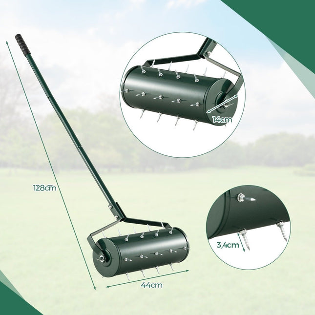 Manual Lawn Aerator Roller – 44x128 cm, 27 Spikes, Ergonomic Handle