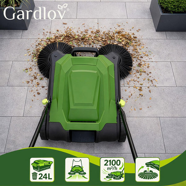 Manual Leaf Sweeper, 68cm Width, 24L Container, 3 Brushes