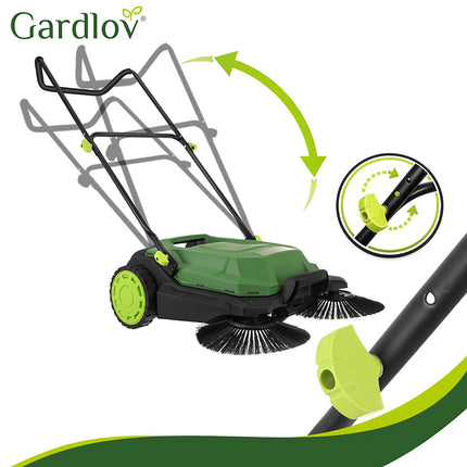 Manual Leaf Sweeper, 68cm Width, 24L Container, 3 Brushes