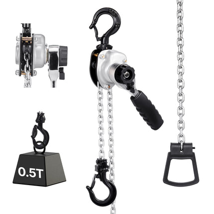 Manual Lever Chain Hoist, 0.5 Ton 1.5 m Lift, G80 Chain