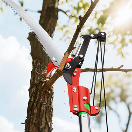 Manual Pole Saw 27 Ft Extendable Pruner, Scissors, Fiberglass