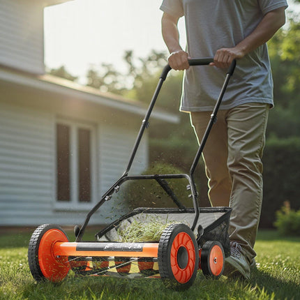 Manual Reel Lawn Mower 18-Inch, 5-Blade, Grass Catcher