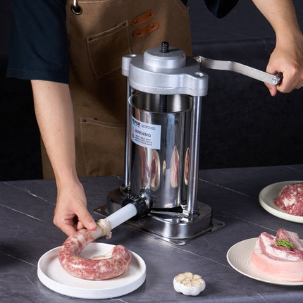 Manual Vertical Sausage Stuffer, 2L, Stainless Steel, 2 Tubes