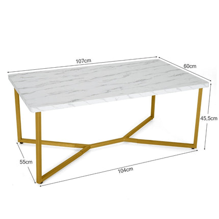 Marble Coffee Table with Gold Metal Base, Adjustable Feet