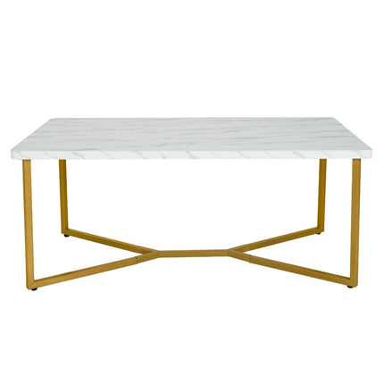 Marble Coffee Table with Gold Metal Base, Adjustable Feet