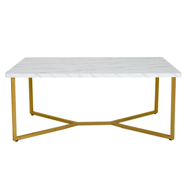 Marble Coffee Table with Gold Metal Base, Adjustable Feet