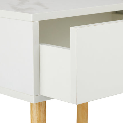 Marble Effect Bedside Table with Drawer Storage