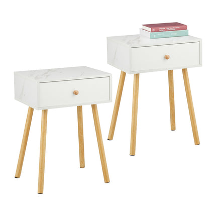 Marble Effect Bedside Table with Drawer Storage