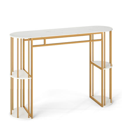 Marble-Look Bar Table, 150cm, Gold Frame, 4 Shelves