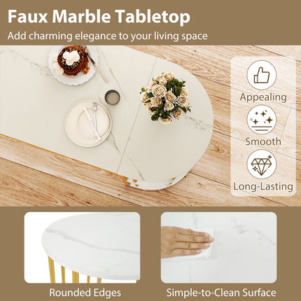 Marble-Look Bar Table, 150cm, Gold Frame, 4 Shelves