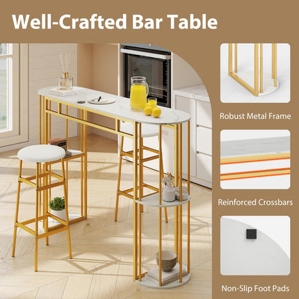 Marble-Look Bar Table, 150cm, Gold Frame, 4 Shelves
