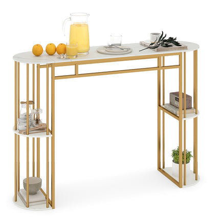 Marble-Look Bar Table, 150cm, Gold Frame, 4 Shelves