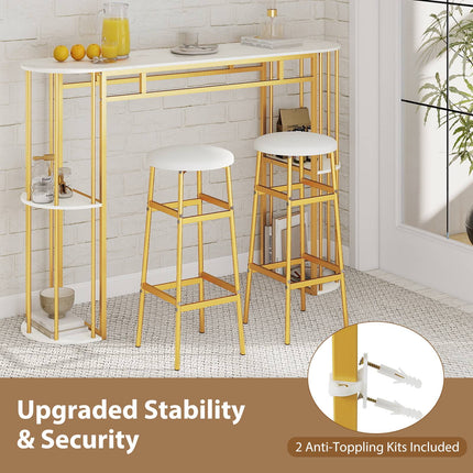 Marble-Look Bar Table, 150cm, Gold Frame, 4 Shelves