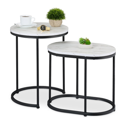 Marble Look Nesting Tables – Set of 2, Living Room