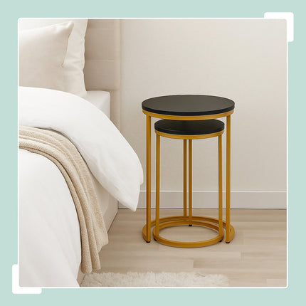 Marble Look Nesting Tables, Set of 2, Metal Legs