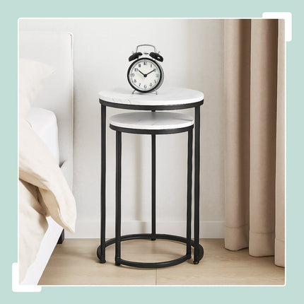 Marble Look Nesting Tables, Set of 2, Metal Legs