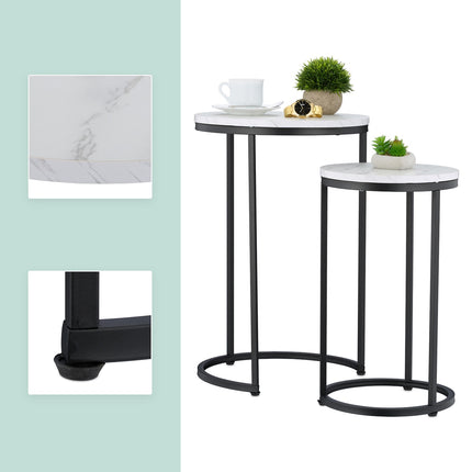 Marble Look Nesting Tables, Set of 2, Metal Legs