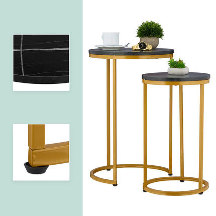 Marble Look Nesting Tables, Set of 2, Metal Legs