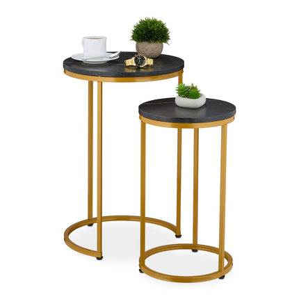 Marble Look Nesting Tables, Set of 2, Metal Legs