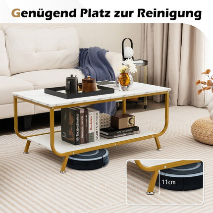 Marble coffee table Rectangular coffee table with 2 levels 105 x 55 x 46.5 cm white