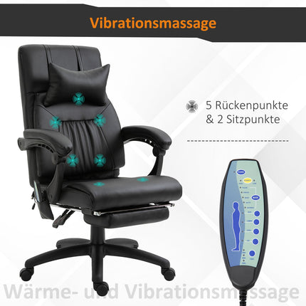 Black swivel massage chair - 7 points, adjustable footrest