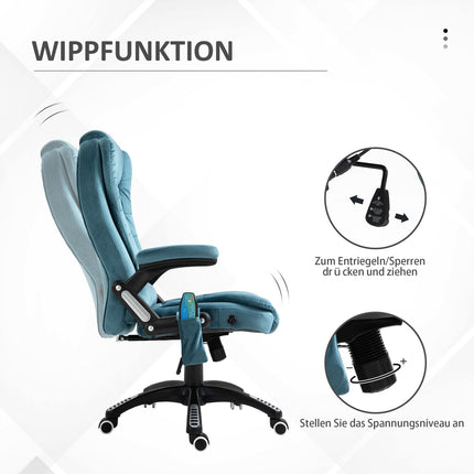 Ergonomic massage office chair, height adjustable, blue