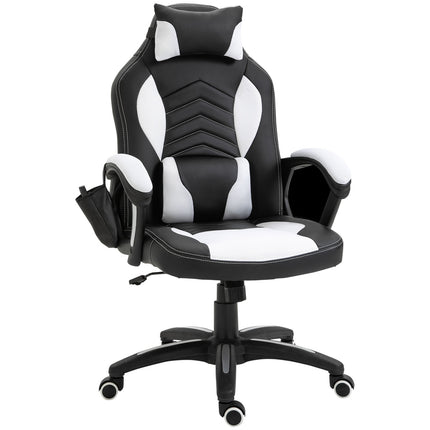 Massage Gaming Office Chair with Heat & Vibration, Black/White