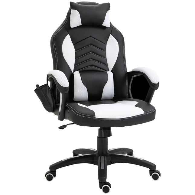 Massage Gaming Office Chair with Heat & Vibration, Black/White