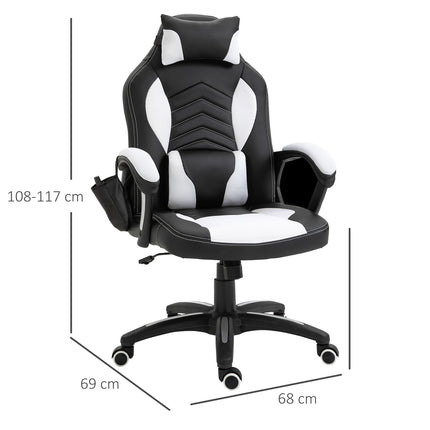 Massage Gaming Office Chair with Heat & Vibration, Black/White