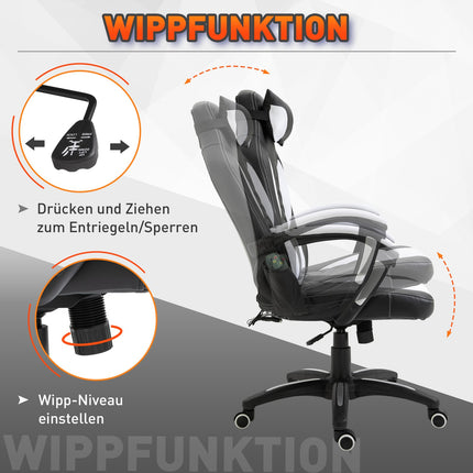 Massage Gaming Office Chair with Heat & Vibration, Black/White