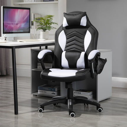 Massage Gaming Office Chair with Heat & Vibration, Black/White