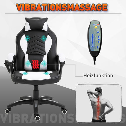 Massage Gaming Office Chair with Heat & Vibration, Black/White