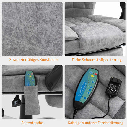 Reclining gray massage chair with heat and footrest