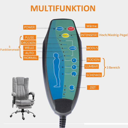 Reclining gray massage chair with heat and footrest
