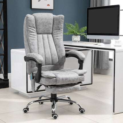 Reclining gray massage chair with heat and footrest