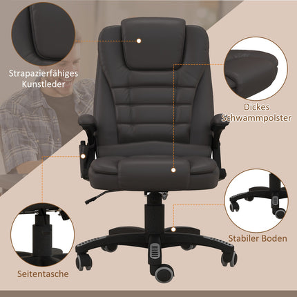 Vibration massage office chair with heat, artificial leather, brown