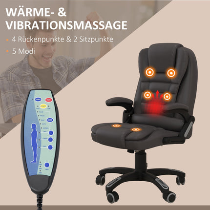 Vibration massage office chair with heat, artificial leather, brown