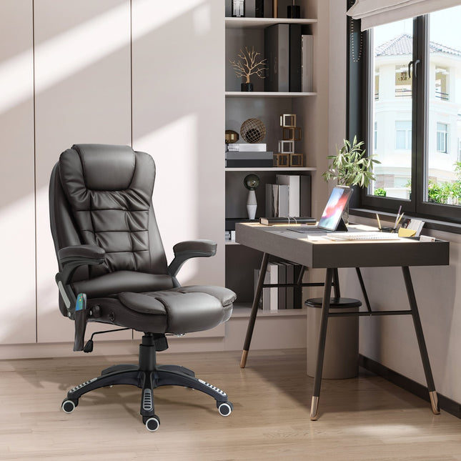 Vibration massage office chair with heat, artificial leather, brown
